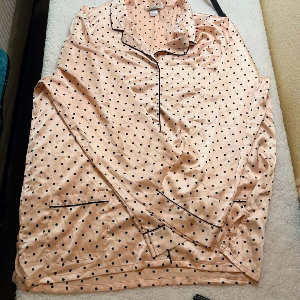 Victoria's Secret Satin Pajama Set Size XL Pink Black Dot